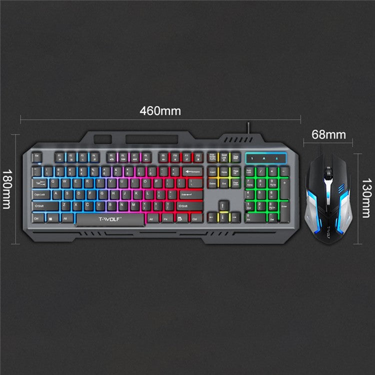T-WOLF TF600 Backlit Wired 104-Key Gaming Keyboard with Wired Mouse for Gaming Working