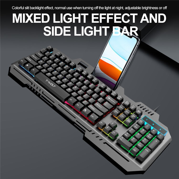 T-WOLF T16 Backlit Wired 104-Key Gaming Keyboard Ambient Light Gaming Keyboard