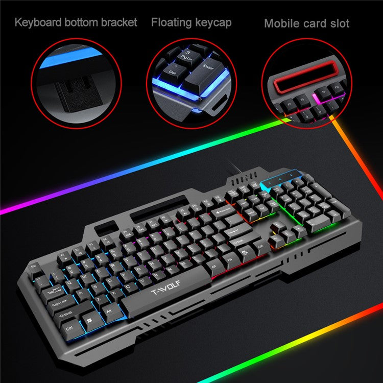 T-WOLF T16 Backlit Wired 104-Key Gaming Keyboard Ambient Light Gaming Keyboard