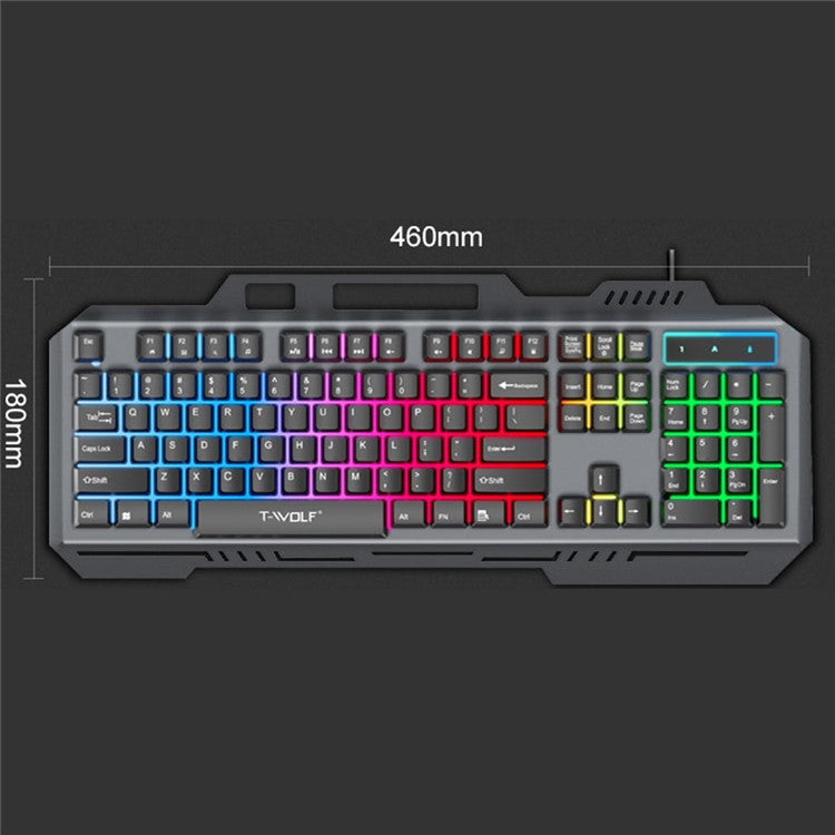T-WOLF T16 Backlit Wired 104-Key Gaming Keyboard Ambient Light Gaming Keyboard