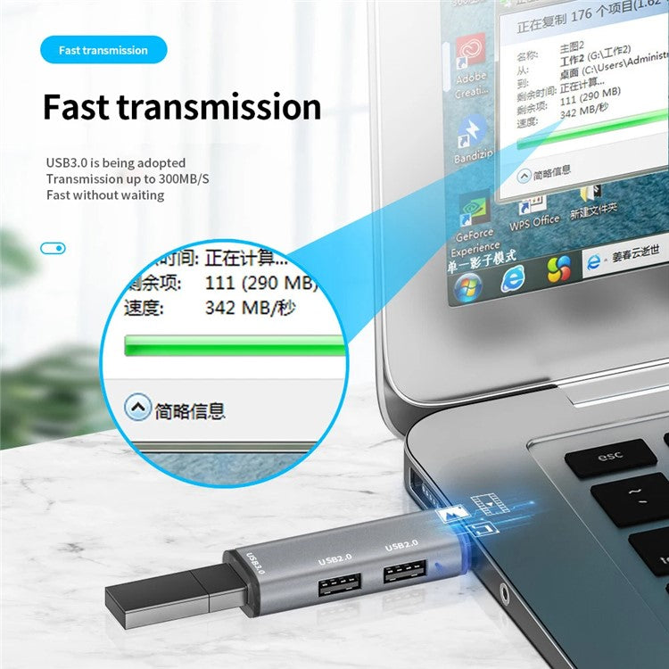 ADS-302C Type-C Adapter Hub to USB 3.0 +  Dual USB 2.0 Expansion Station - Silver