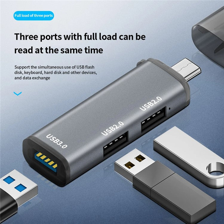 ADS-302C Type-C Adapter Hub to USB 3.0 +  Dual USB 2.0 Expansion Station - Silver