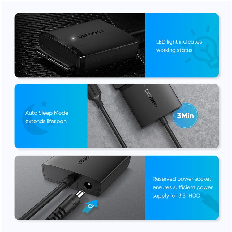 UGREEN USB 3.0 to SATA Hard Drive Adapter with UASP SATA III to USB Converter for 2.5 inch 3.5 inch Hard Drives Disk