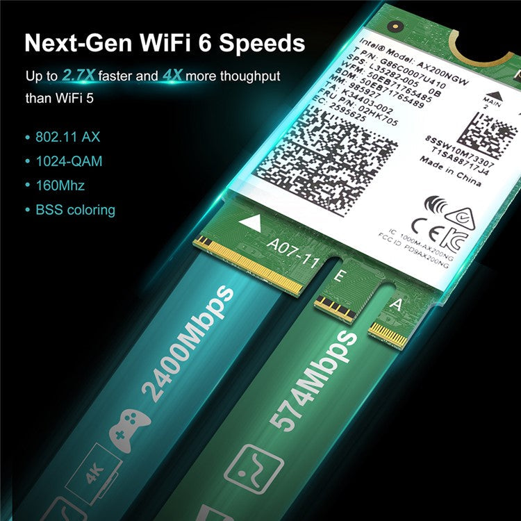 WAVLINK WS-WN675X2M-A WN675X2M WiFi 6 AX3000 M.2 Module Bluetooth 5.2 2.4GHz / 5GHz Dual Band Network Card for PC Computer
