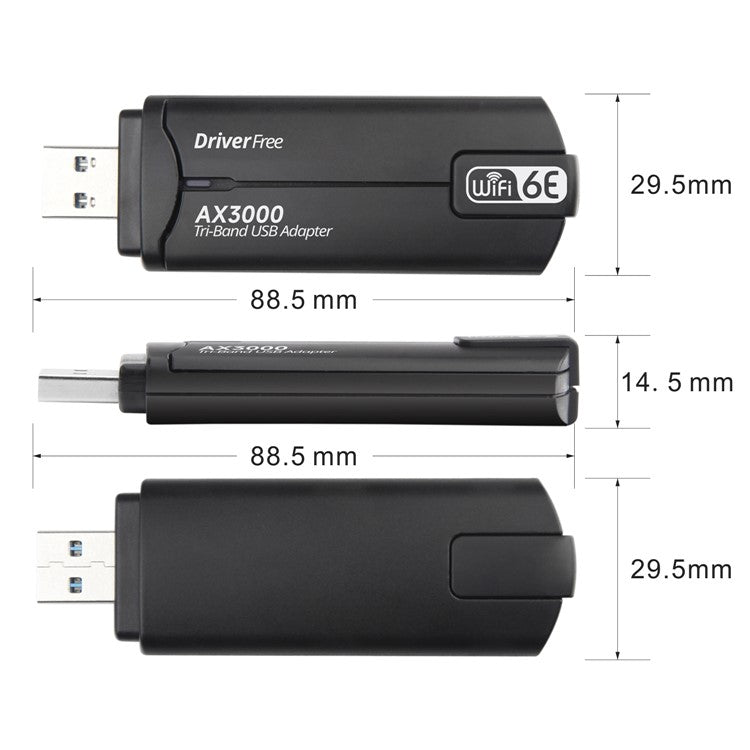 WD-AX3000 WiFi Receiver USB 3.0 WiFi6 Driver Free Wireless Network Card for Desktop PC / Laptop - Black
