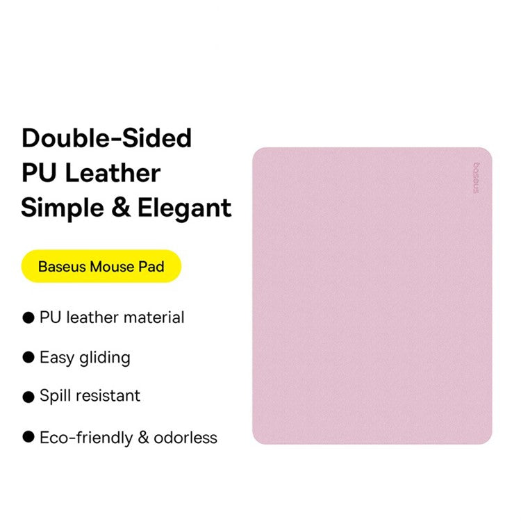 BASEUS 21x26cm Double-Sided PU Leather Smooth Mouse Pad Non-Slip Base Office Home Mouse Pad - Pink