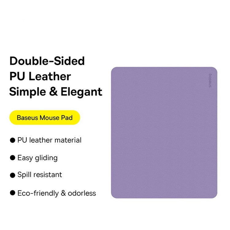 BASEUS 21x26cm Double-Sided PU Leather Smooth Mouse Pad Non-Slip Base Office Home Mouse Pad - Purple