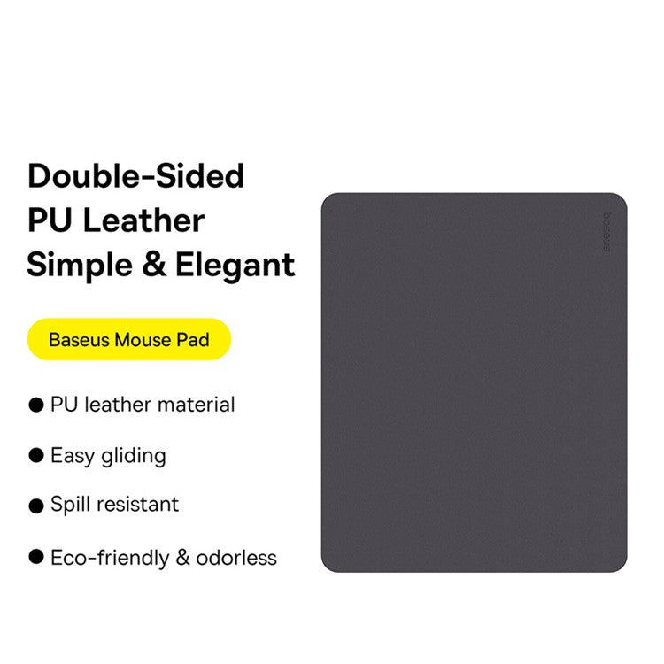 BASEUS 21x26cm Double-Sided PU Leather Smooth Mouse Pad Non-Slip Base Office Home Mouse Pad - Grey