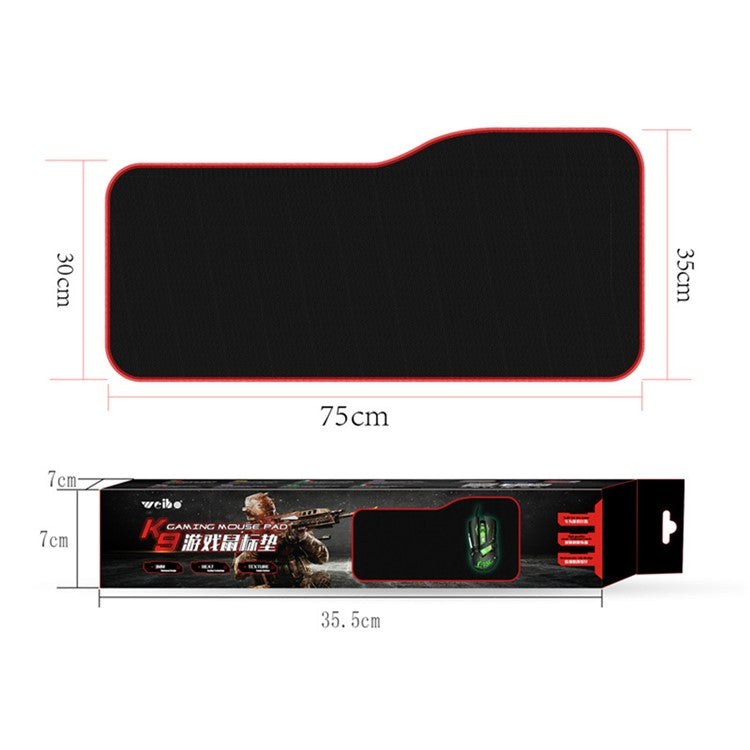 WEIBO K9 75x35cm Gaming Mouse Mat Non-Slip Large Mouse Pad Computer Mousepad with Stitched Edges