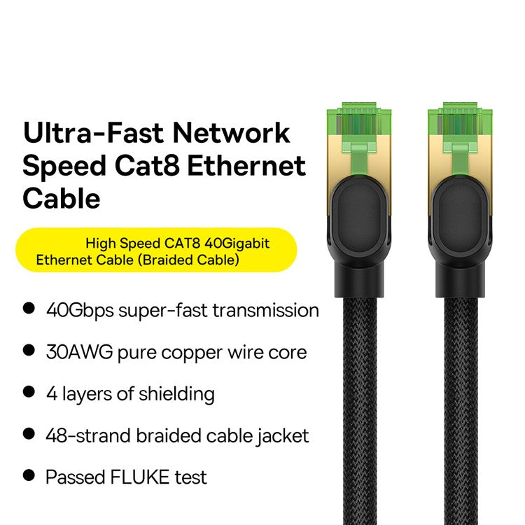 BASEUS PCWLA107 5m Ethernet CAT8 Line Laptop Router Computer 40Gpbs RJ45 Patch Internet Cord (Braided Cable) - Black