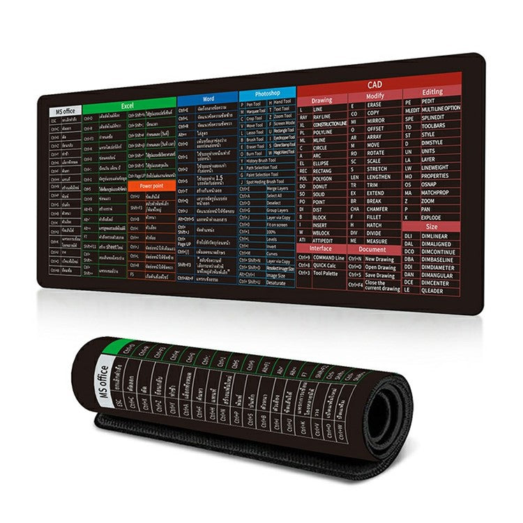 300*800*3mm Anti-slip Gaming Mouse Pad Shortcut Keys Rubber Desk Mat - Thai Shortcut Keys