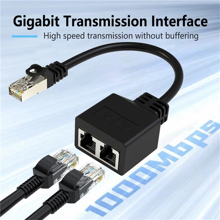 2Pcs 20cm RJ45 8 Core Network Cable Splitter 1 to 2 Ethernet Extension Adapter Compatible with Cat5 Cat6 Cat7