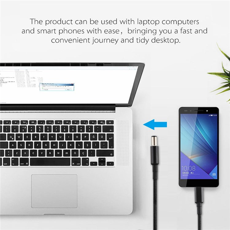 1.8m DC Power Plug PD 100W 7.4 x 0.6mm Male to Type-C Male Cable Nylon Braid for HP Notebook, ect.