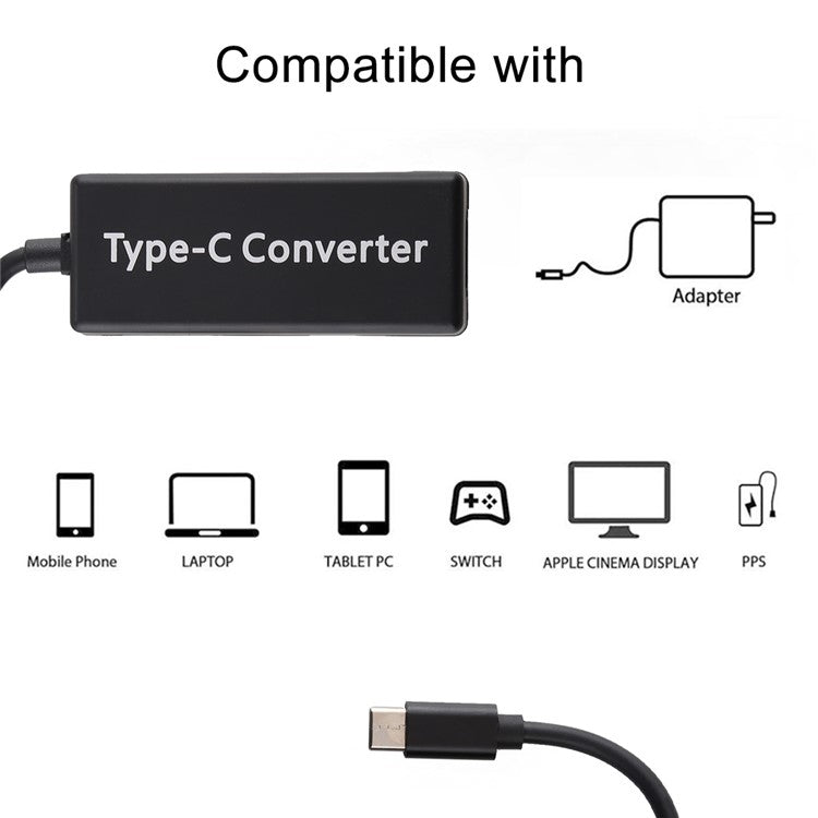65W 5 Pin Magnetic Head to Type-C Male Head Converter for Apple Laptop All Models - Black