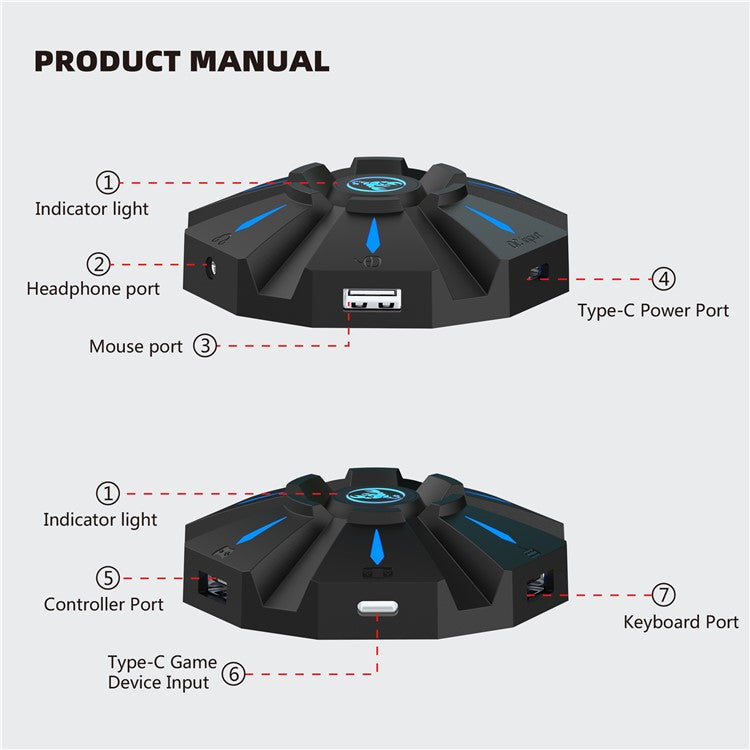 HXSJ P9 Controller Gaming Keyboard Mouse Converter Adapter with LED Light for PS4/PS3/Xbox One