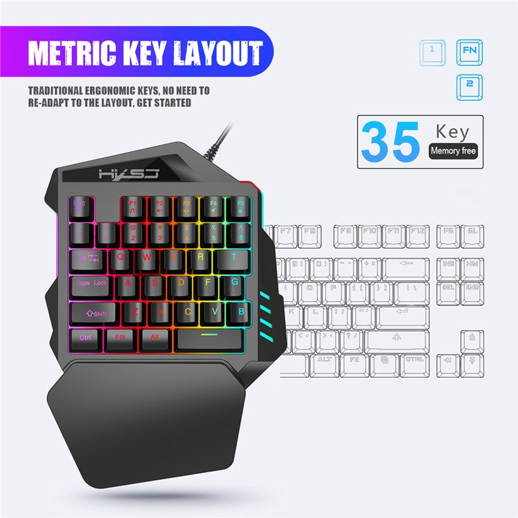HXSJ A883 Wired RGB Gaming Mouse + V100 35 Keys Single-hand Gaming Keyboard + P8 Portable Keyboard Mouse Converter for Android