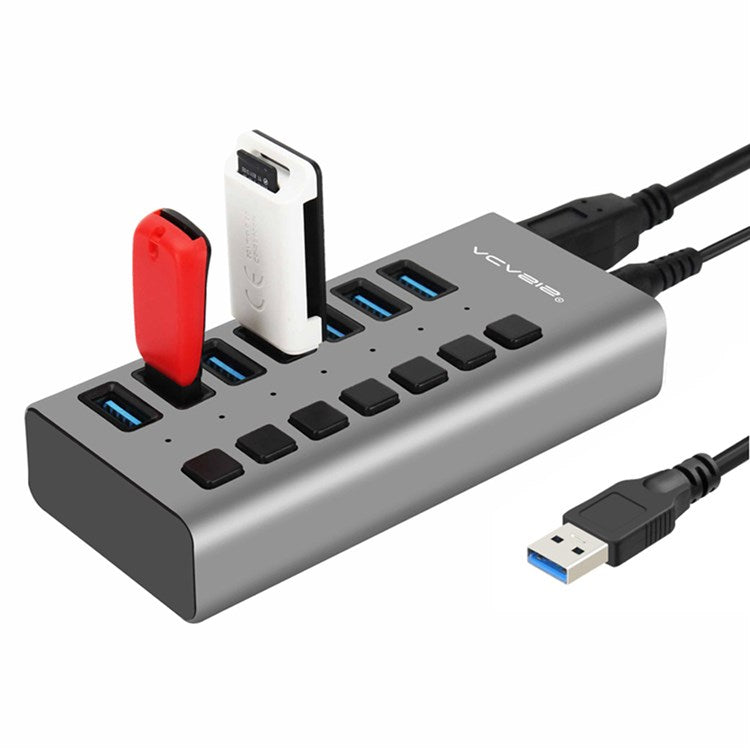 ACASIS HS-707MG 7 Ports USB3.0 5Gbps High Speed Transmission Charging Dock USB Hub Splitter with Independent Switch - UK Plug