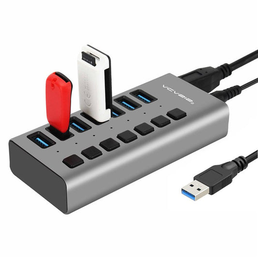 ACASIS HS-707MG 7 Ports USB3.0 5Gbps High Speed Transmission Charging Dock USB Hub Splitter with Independent Switch - UK Plug