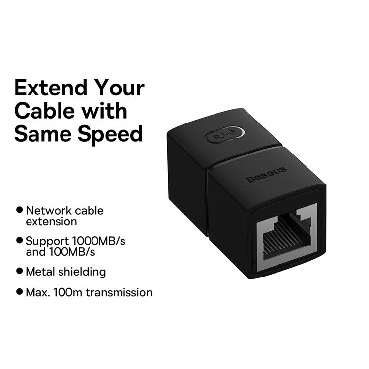 BASEUS AirJoy Series 2Pcs Network Extender Adapter RJ45 Ethernet Cable Connector - Black