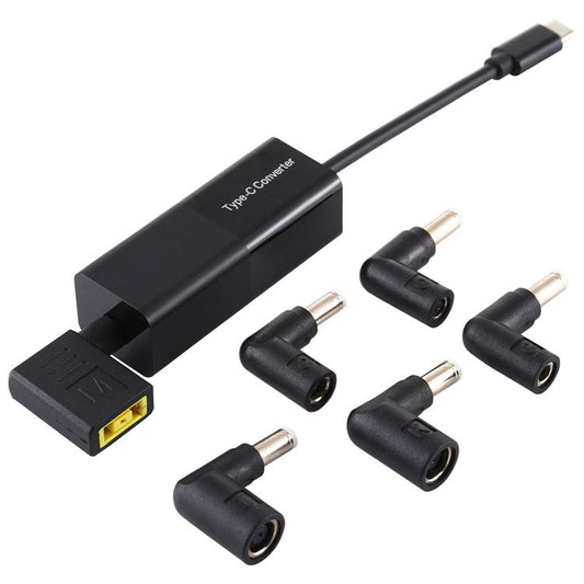 65W Type-C to 6 in 1 Power Supply Cord Computer Laptop Adapter - Black