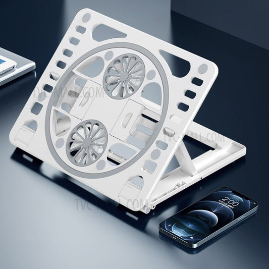 HZ01 Laptop Cooler Cooling Pad USB Two Cooling Fan Heat Dissipation Adjustable Notebook Stand - White