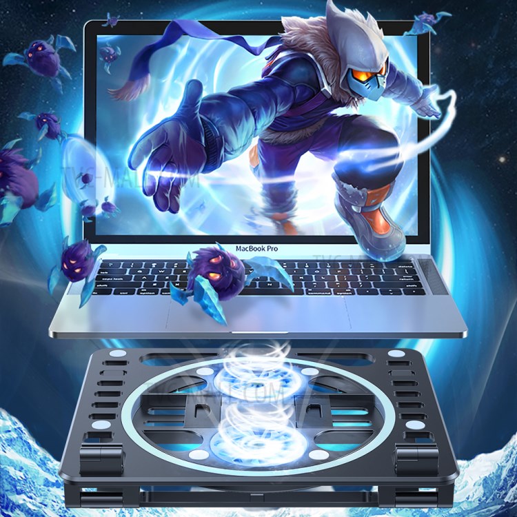 HZ01 Laptop Cooler Cooling Pad USB Two Cooling Fan Heat Dissipation Adjustable Notebook Stand - White