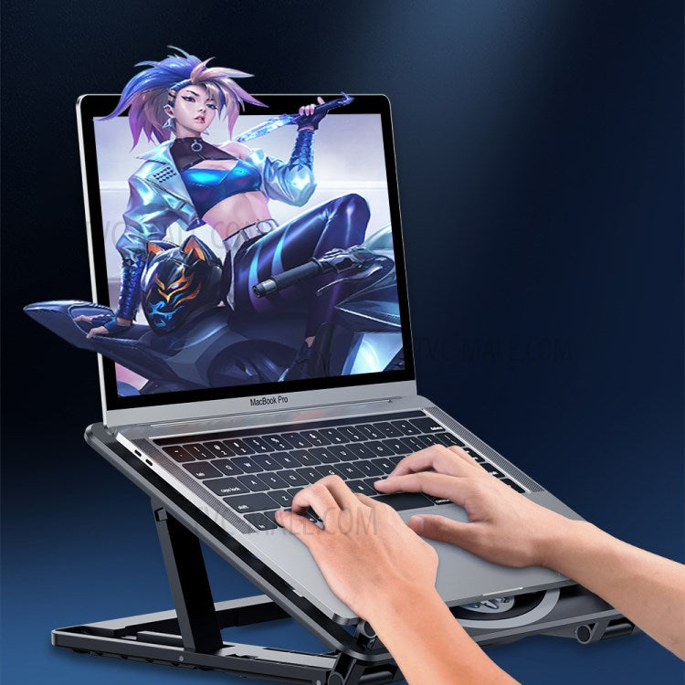 HZ01 Laptop Cooler Cooling Pad USB Two Cooling Fan Heat Dissipation Adjustable Notebook Stand - White