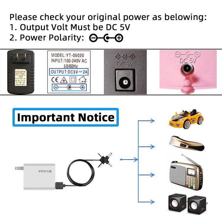 PW-010-MO 4-In-1 USB 2.0 to 5.5x2.5mm 4.0x1.7mm Mono 3.5mm 2.5mm Connector Charge Cable, 1.5m