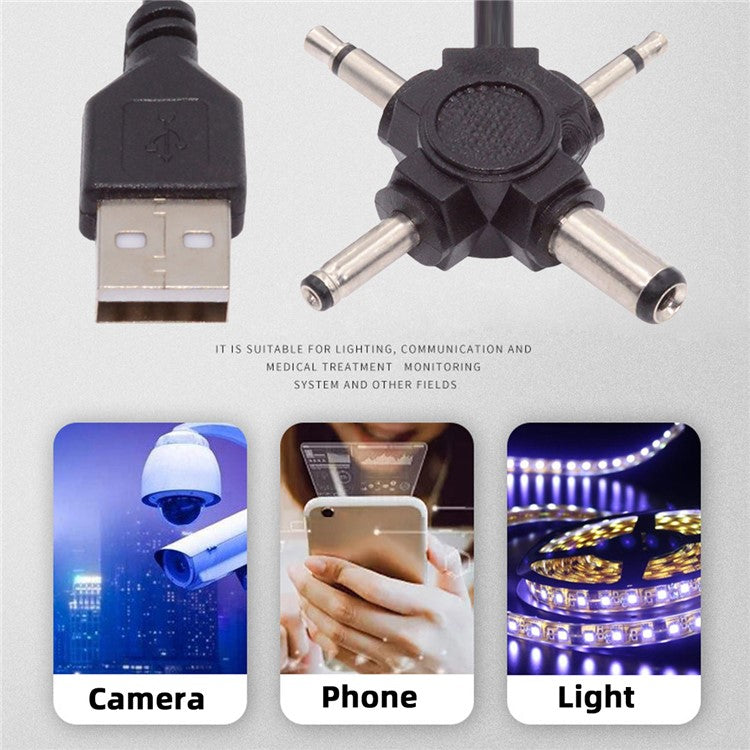 PW-010-MO 4-In-1 USB 2.0 to 5.5x2.5mm 4.0x1.7mm Mono 3.5mm 2.5mm Connector Charge Cable, 1.5m
