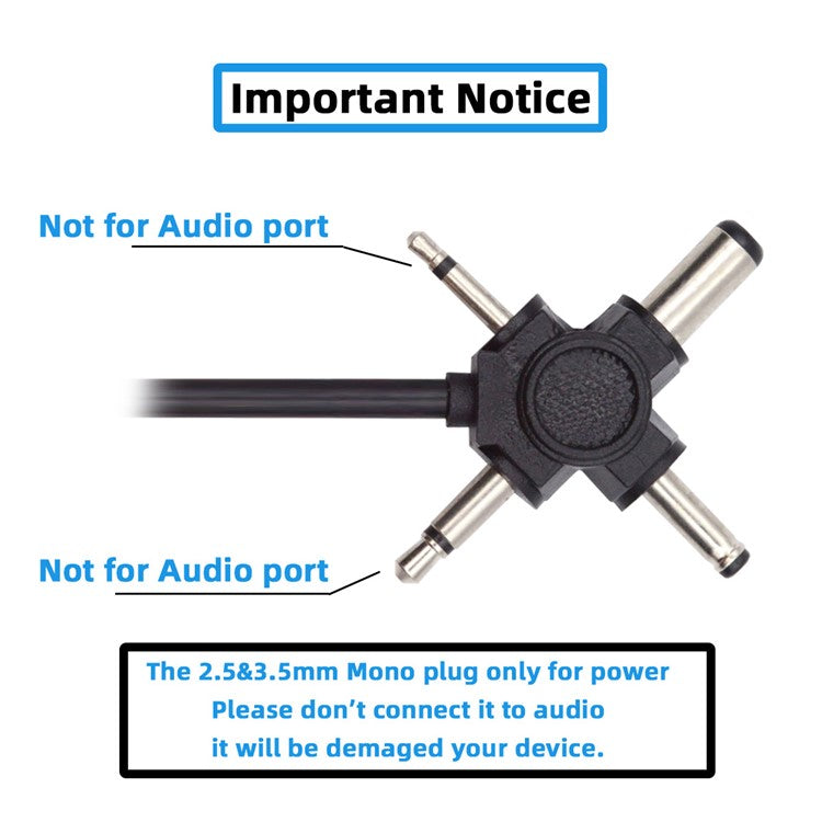 PW-010-MO 4-In-1 USB 2.0 to 5.5x2.5mm 4.0x1.7mm Mono 3.5mm 2.5mm Connector Charge Cable, 1.5m