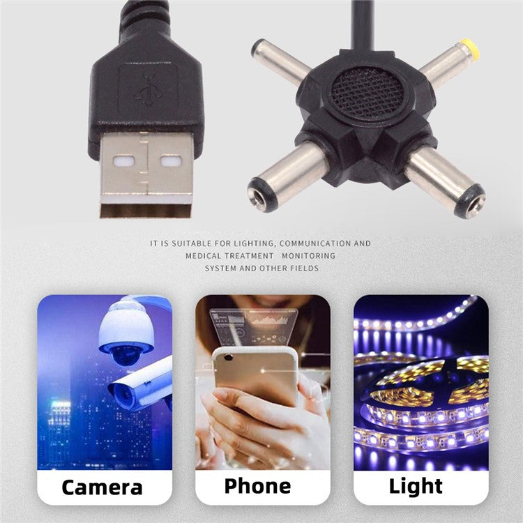 PW-010-AM USB 2.0 to DC 5.5x2.5mm 5.5x2.1mm 4.0x1.7mm 3.5x1.3mm Connector Charge Cable, 1.5m