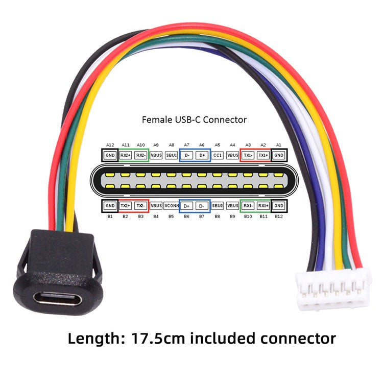 CN-025-6P 5Pcs / Set DIY OEM Type C Female Socket to 6 Pin Header Cable Pitch 2.0mm Latch Mount Type DC 5V / 20V PD Power