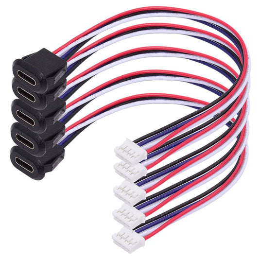 CN-025-4P 5Pcs / Set DIY OEM Type C Female Socket to 4 Pin Header Cable Pitch 2.0mm Latch Mount Type DC 5V / 20V PD Power