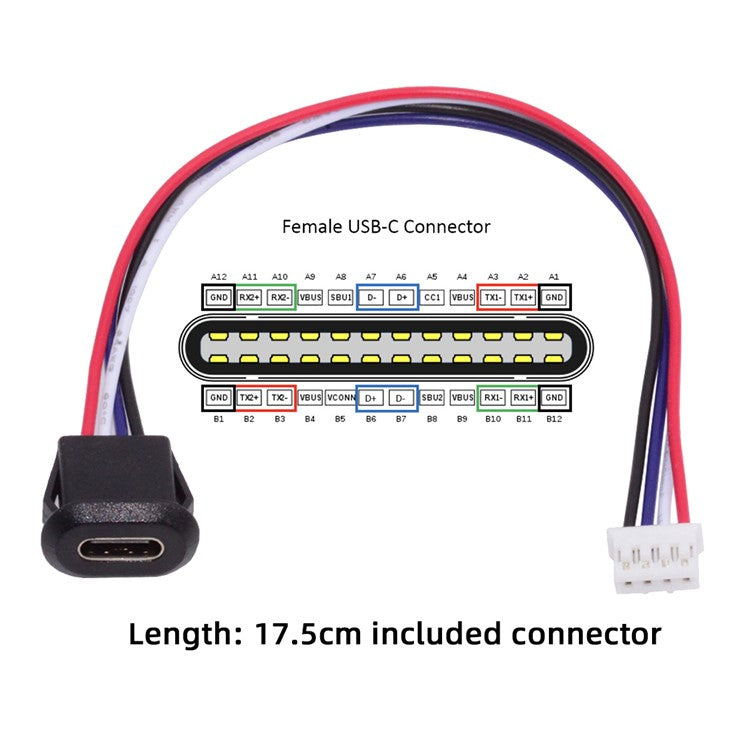 CN-025-4P 5Pcs / Set DIY OEM Type C Female Socket to 4 Pin Header Cable Pitch 2.0mm Latch Mount Type DC 5V / 20V PD Power