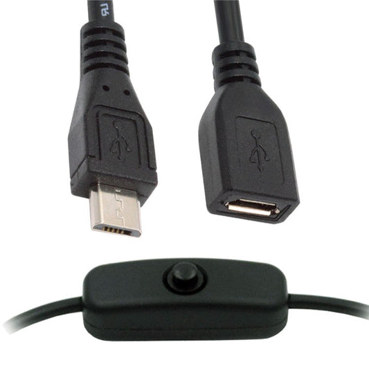 PW-012-MM Micro USB2.0 Cable with On / Off Power Switch Button Micro 5 Pin Male to Female for DC 5V Desk Lamp Fan Camera