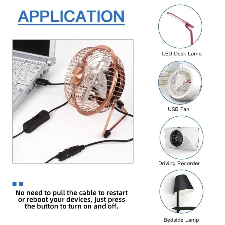 PW-012-AM USB2.0 Cable with On Off Power Switch Button USB Type-A Male to Female for DC 5V Desk Lamp Fan Camera