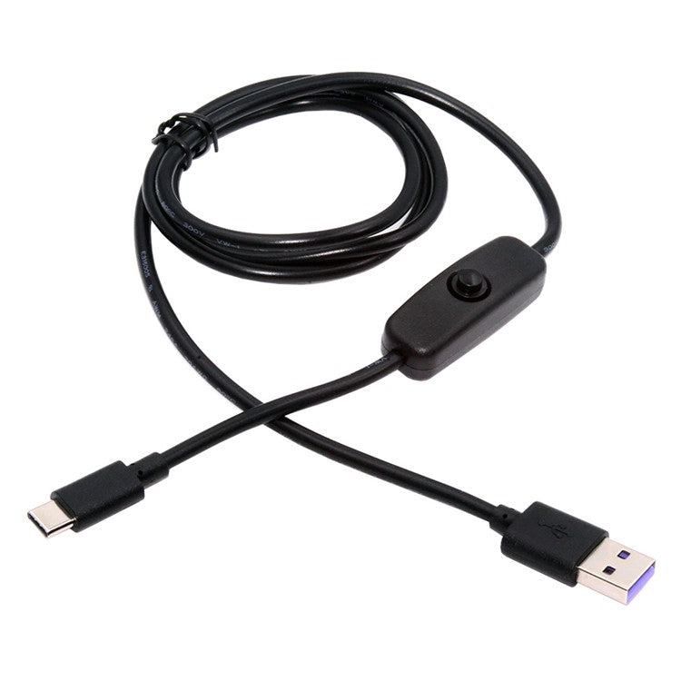 PW-015-TC 1m Type-C Male to USB-A Male USB2.0 Cable with On / Off Power Switch Button for DC5V Desk Lamp Fan Camera