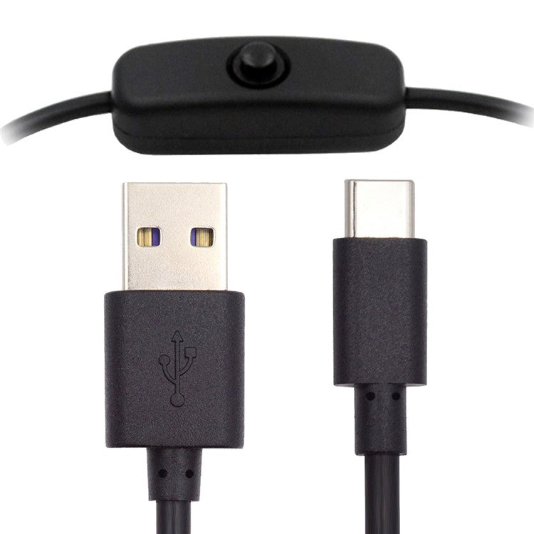 PW-015-TC 1m Type-C Male to USB-A Male USB2.0 Cable with On / Off Power Switch Button for DC5V Desk Lamp Fan Camera