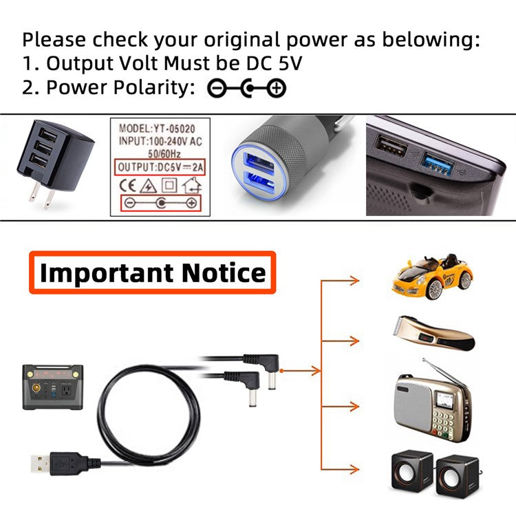 U2-077-RI 1.5m USB Type-A Male to Dual 5.5x2.1mm DC 5V Power Plug Splitter Right Angled 90 Degree Connector Charge Cable