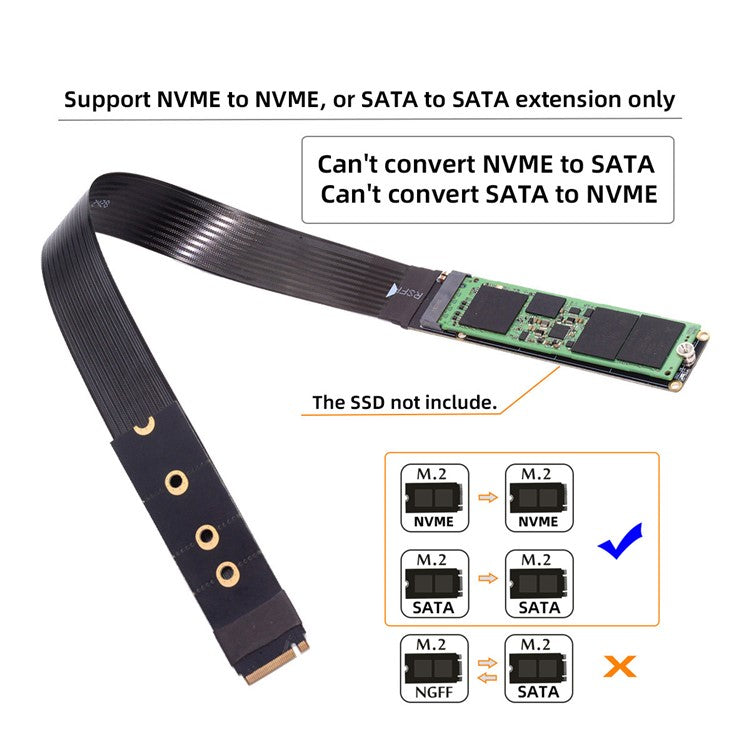 EP-050-BK NGFF M-Key NVME Male to Female Extension PCI Express Cable 30cm PCI-E 4.0 for Mainboard SSD 2280