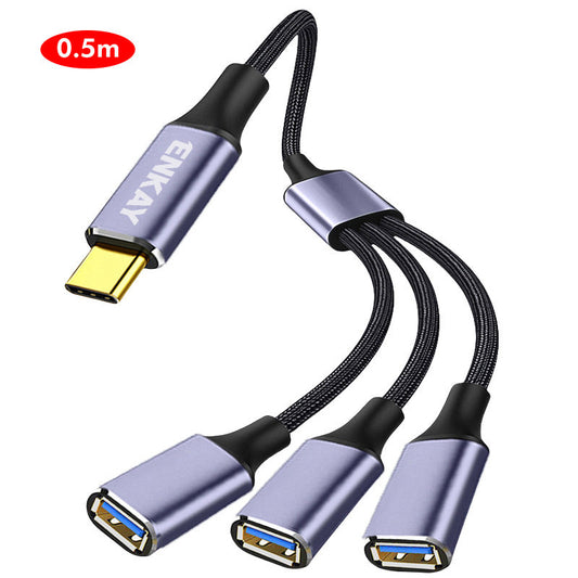 0.5m ENKAY ENK-CB171 Type-C to 3 USB 2.0 Charging Cable OTG Splitter Y Extension Cord - Grey