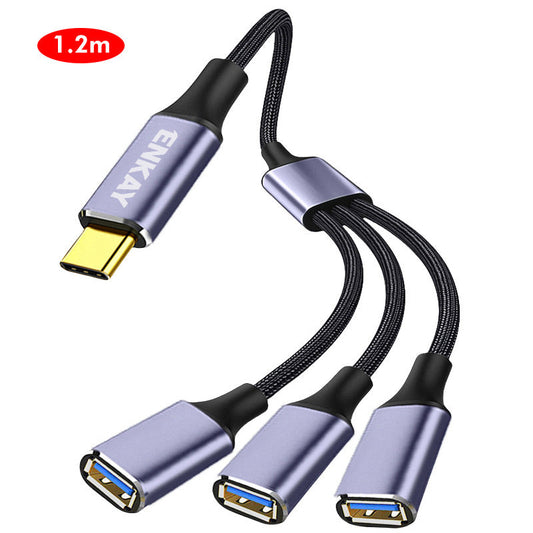 1.2m ENKAY ENK-CB171 Type-C to 3 USB 2.0 Charging Cable OTG Splitter Y Extension Cord - Grey