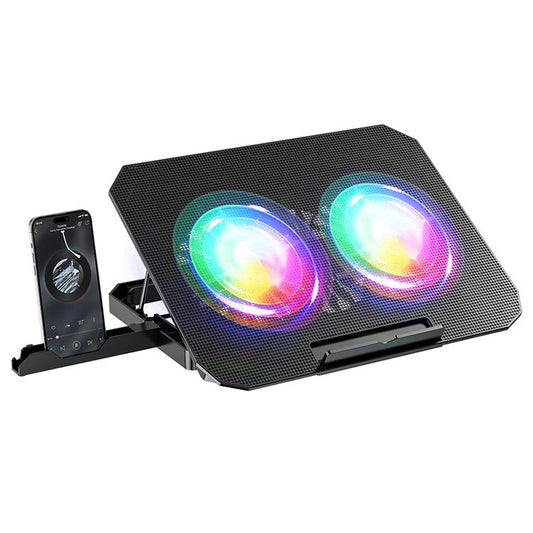 N33 Adjustable Height Laptop Stand with Phone Holder RGB Dual Fans Cooling Pad for Gaming Notebook
