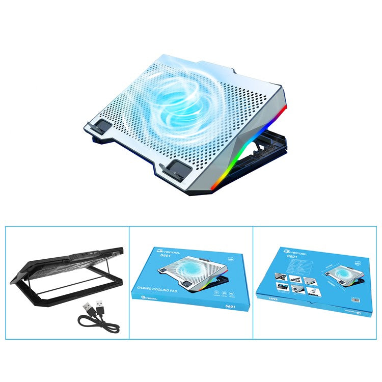 S601 Adjustable Height Gaming Laptop Cooling Pad RGB Light Notebook Cooler with Phone Holder