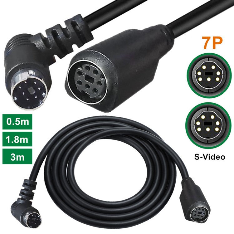 Mini DIN 7 Pin Cable 3 Meter Male to Female Right Angle Connector Copper Core Extension Cord