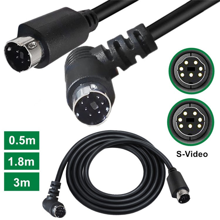 3m Mini DIN 7 Pin S-Video Cable Straight Male to Elbow Male Audio Video Transfer Cord
