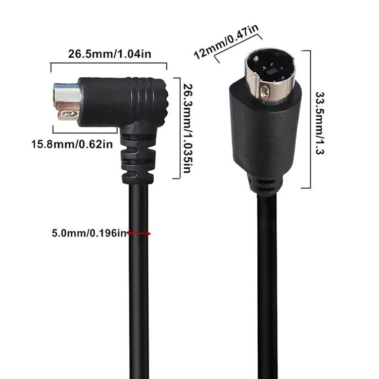 1.8m Mini DIN 7 Pin S-Video Cable Straight Male to Elbow Male Audio Video Transfer Cord