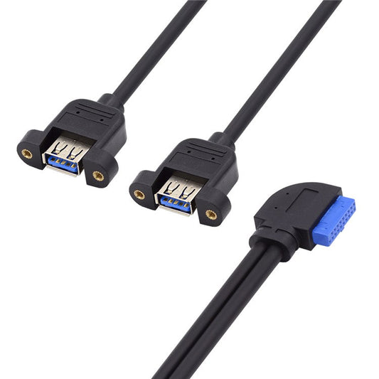 U3-088-RI Right 90 Degree Angled 19Pin 20Pin Male to Dual USB 3.0 Female Cable 5Gbps Screw Mount Type Extension Cord