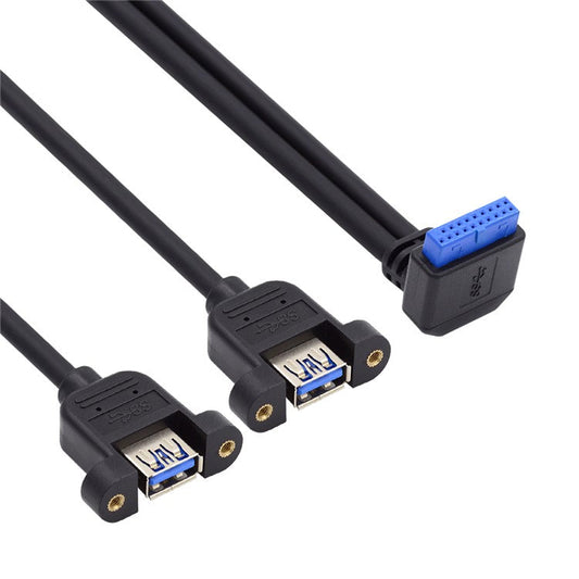 U3-088-UP Up 90 Degree Angled 19Pin 20Pin Male to Dual USB 3.0 Female 5Gbps Cable Screw Mount Type Cord