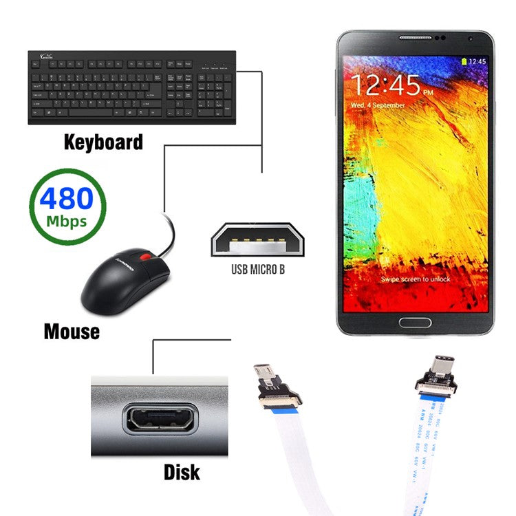 UC-019-MM CN-008-OTGCN-009-0.13M / CN-012-MA Type-C Male Host to 5Pin Micro USB 2.0 Male Target Data Flat Slim FPC Cable Extender